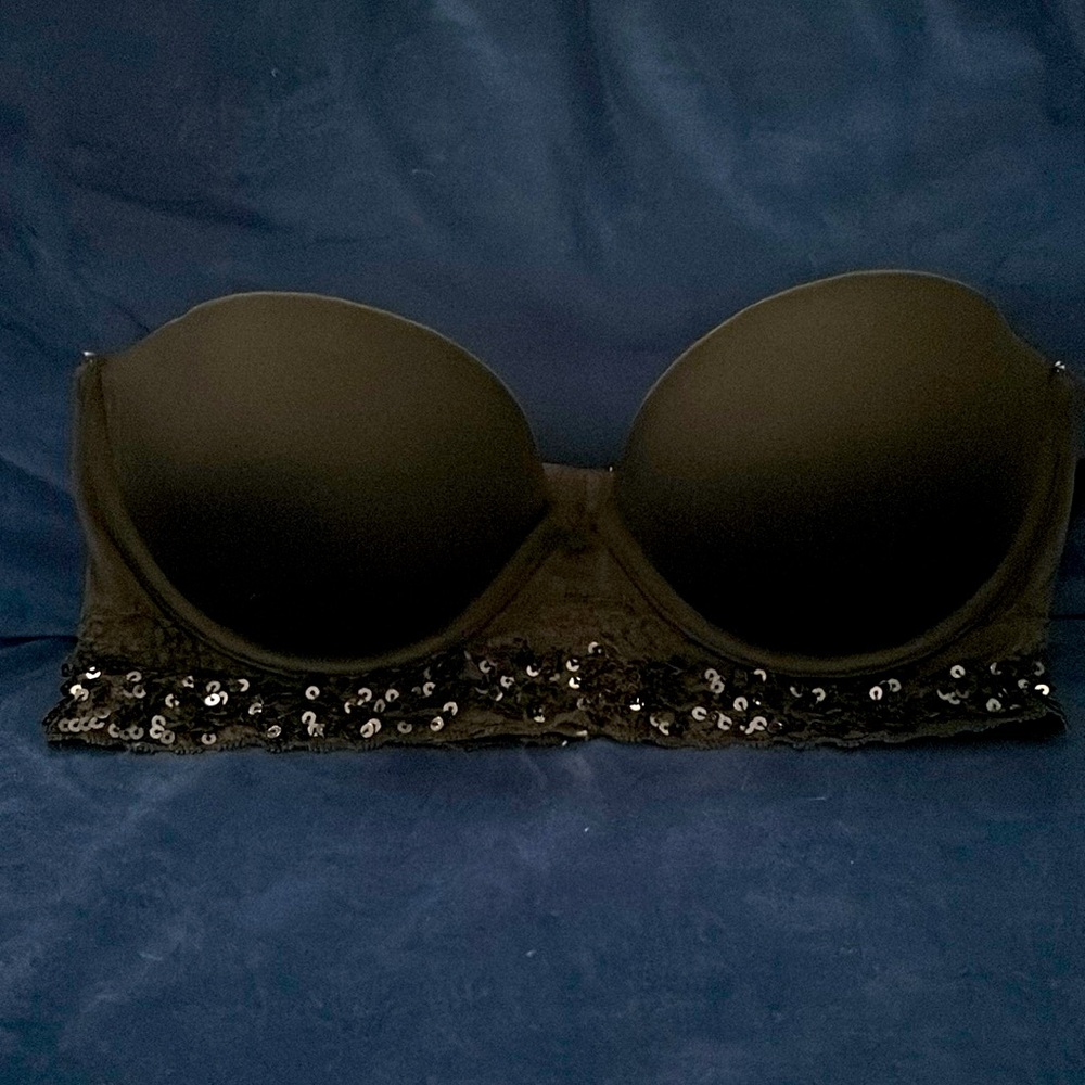 Victorias Secret Strapless Bustier black bra 34C with sequined finish